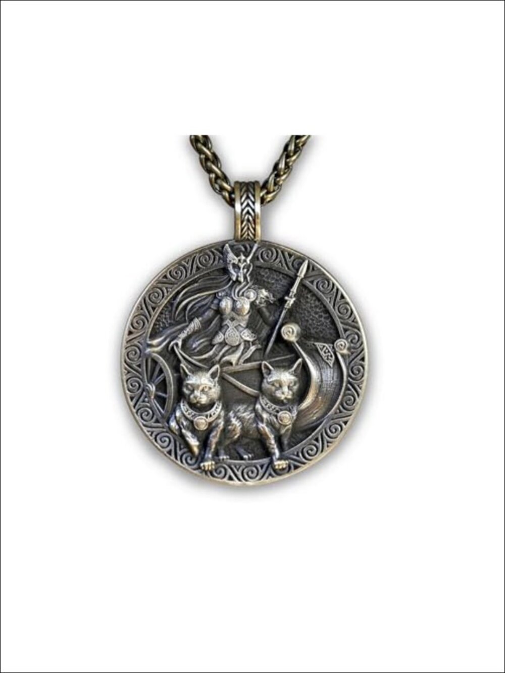 Norse Mythology Freya Cat Pendant Necklace Brass Stainless Steel
